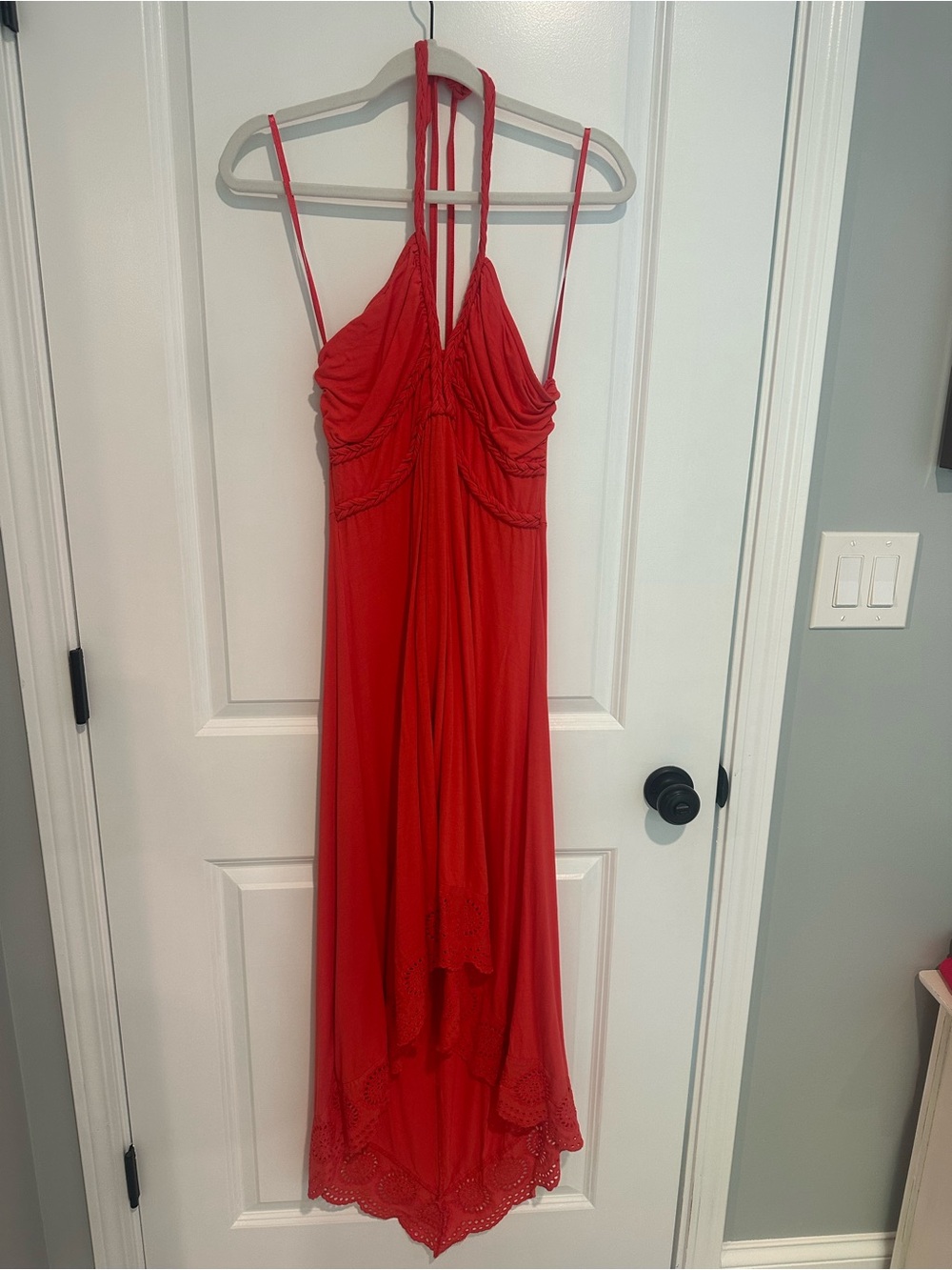 Coral Halter Hi-Low Maxi Dress